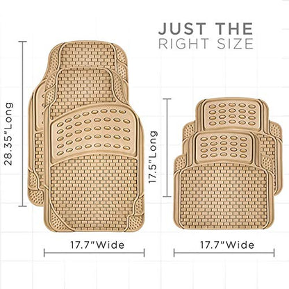 OxGord 4pc Rubber Floor Mats Universal Fit Front Driver and Passenger Seats and Rear - Car SUV Van and Truck - Brick Style - Beige - color: Beige
