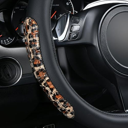 Flying Banner car Steering Wheel Cover Gel Massage Velvet Cool Warm Universal Size 15 inches SUV Truck Anti Slip Odorless Summer Winter (Black Brown Leopard Print, Gel Massage) - color: Black Brown Leopard Print