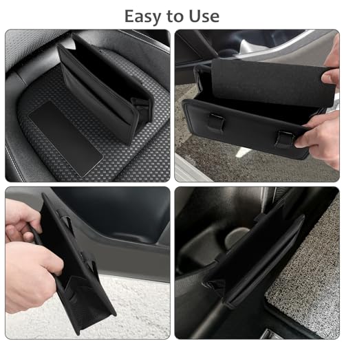 Accmor Collapsible Car Trash Can, Leather Vehicle Garbage Organizer Bin Holder with One Roll Trash Bag, Foldable Hanging Mini Cars Storage Bag Container for Auto, SUV (Black)