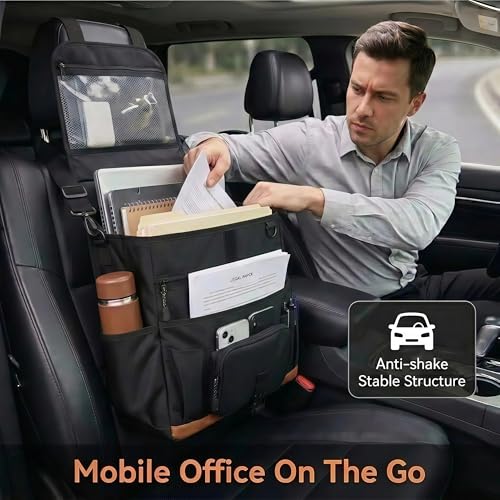 Car Front Seat Organizer with Stable Anti-Swing Design, Passenger Seat Organizer fits 15.6" Laptop, Mobile Office for Car & Truck Front Seat Organizer, Professional Work Bag for Car, Trucks