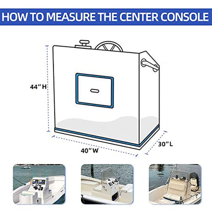 600D Fade and Tear Resistant Boat Center Console Cover,Heavy-Duty Waterproof and UV Protection Trailerable Boat Console Cover with Windproof Strap, Grey (Large Size up to 30" L 40" W 44" H)