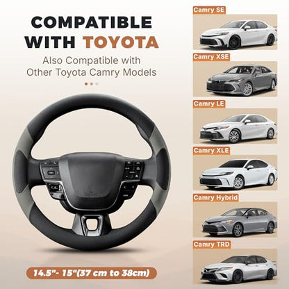 West Llama Customized Auto Car Steering Wheel Cover for Toyota Camry 2006-2026, Microfiber Leather, Anti-Slip, 14.5-15inch, Black + Grey - color: A-Black+Gray