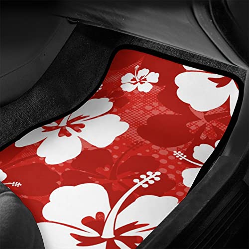 Delerain Hibiscus Flowers 4-Piece Car Floor Mats Front and Rear Rubber Backing Carpet, Auto Foot Mats All Weather Universal Fit Car Decor Accessories Fit for SUV, Vans, Sedans, Trucks