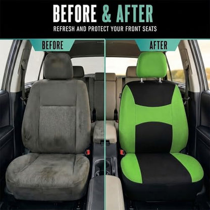 Automotive Seat Covers Green Universal Fit Combo Set with Steering Wheel Cover and Seat Belt Pad fits most Cars, SUVs, and Trucks (Airbag Compatible and Split Bench) FH Group FB030GREEN-COMBO - color: Green