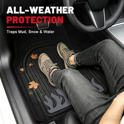 Heavy Duty Rubber Car Mats Flame Design (Graphite Gray), 4-Piece Deep Waterproof Floor Mats Set (Front & Rear Full Set), All Weather Universal Trim to Fit Automotive SUV Sedan Truck - color: Graphite Gray, size: Flame