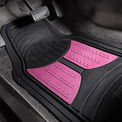 FH Group Car Floor Mats - Heavy-Duty Rubber Floor Mats for Cars, Universal Fit Full Set, Trimmable Automotive Floor Mats, Climaproof Floor Mats for Most Sedan, SUV, Truck Floor Mats Pink