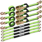 4-Pack 10,000lbs Break Strength Ratchet Straps Heavy Duty, 2 Inch x 10 Feet Tie Down Straps with J-Hooks & Clips & 2" x 38"Axle Straps for Car Trailer Truck, UTV, Motorcycle, Cargo & More - Green - color: Green