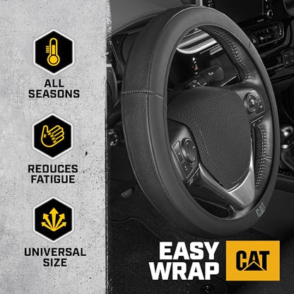 Cat® EasyWrap Faux Black Leather Steering Wheel Cover, Self Wrapping Car Steering Wheel Cover for Auto Truck Van SUV - Standard 14.5" - 15 Inches - color: Black EasyWrap, size: Standard (14.5-15")