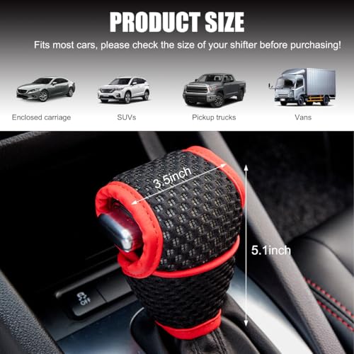 Car Gear Shift Knob Cover, Breathable Automotive Shift Knob Gear Handle Stick Protector Cover, Anti-Slip Anti-Scratch Auto Stick Shift Cover, Universal Car Accessories (Black+Red, Regular) - color: Black+Red, size: Regular