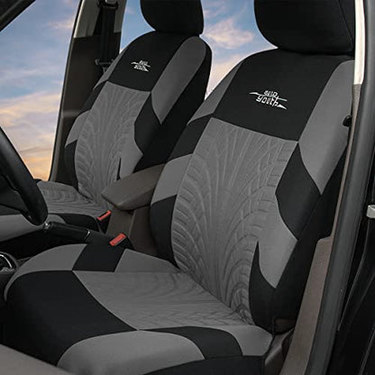 Gray Three Row Car Seat Covers Full Set (7 Headrests), 3D Tyre Embossed, Airbag Compatible, Universal Fit for Car, Truck, SUV (7 Passenger) - color: Black & Gray, size: Three Row Set (7 pieces)