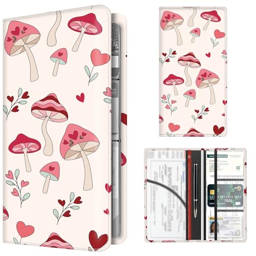 Premium Car Registration and Insurance Card Holder, Cute PU Leather Car Document Holder, Vehicle Glove Box Car Organizer with Magnetic Closure for Driver License, Cards Pink Mushroom - color: Pink Mushroom