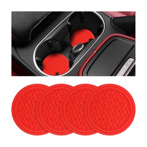 4PCS Car Cup Coasters, Non-Slip Automotive Insert Cup Holder Pad, Waterproof Dustproof Vehicle Interior Decorative Embedded Drink Mat Accessories, Universal for RV, SUV, Truck (Red) - color: Red