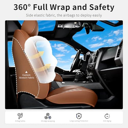 Huidasource Fit for Brown Chevy Silverado Seat Covers, GMC Sierra Seat Covers, Thickened Nappa Leather Truck Seat Cover 2007-2013&2019-2025 1500, 2020-2025 2500HD 3500HD Crew Double Extended Cab - color: Brown, size: Full Set 2007-2013&2019-2025 (Flat Ben