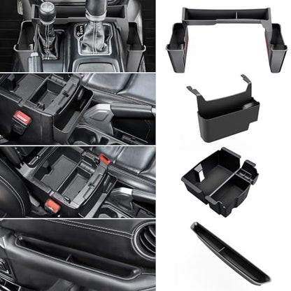 DIAMOOKY 4PCS Upgraded Center Console Organizer for Jeep Wrangler JL JLU 4xe 2018-2026 & Gladiator JT 2020-2024 2025 2026 Accessories Gear Shift Side Tray Hanging Armrest Storage Box (Not for JK/JKU)