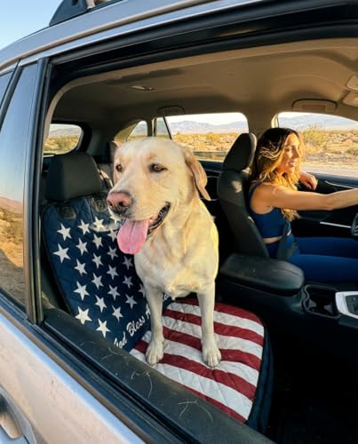 Waterproof Front Seat Car Cover, 1 Pack, Dog Car Seat Cover with Side Flaps, Nonslip Scratchproof, for Cars, Trucks, SUVs, Jeep (Stars & Stripes, Front Seat Cover)