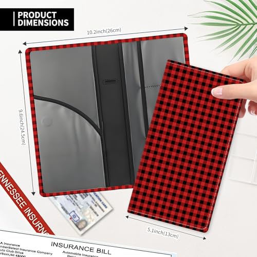 Leather Car Registration and Insurance Card Holder, Cute Car Accessories Vehicle Glove Box Car Organizer for Documents, Cards, License Luxury Black Red Plaid - color: Luxury Black Red Plaid