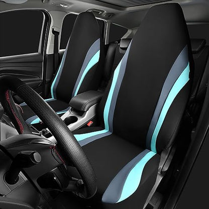 CAR PASS AquaShield Neoprene Waterproof Car Seat Covers Front Seats Only, High Back Bucket Seat Covers,Airbag Compatible,Seat Covers for Women Girl, Universal Fit for Auto Truck Van SUV (Black Mint) - color: Black and Mint Blue