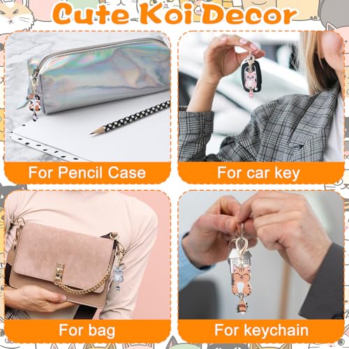 7 Pcs Cat Keychain, Cute Cats Charms, Kawaii Cat Key Chains, Kitty Keyring, Cats Accessories for Women Car Keys Purse Handbags Girls Women Gift DIY Crafts (Tail Can Wag)