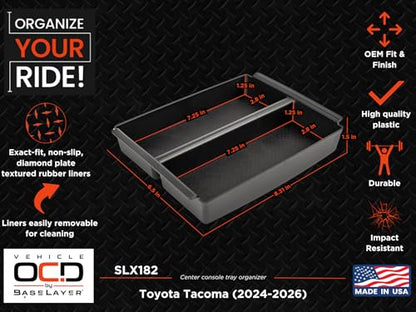 Vehicle OCD – Center Console Organizer Tray for Tacoma (2024-2026) – Made in USA - SLX182 - size: 2024-2026, style: Tray