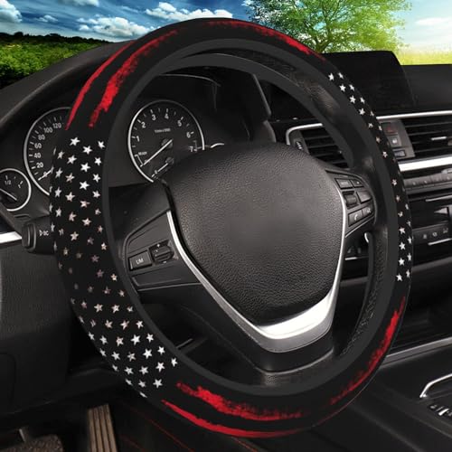 Red Black American Flag Elastic Steering Wheel Cover, Non-Slip Breathable Neoprene Steering Wheel Covers, Men Car Accessories, Universal 15 Inch Fit Auto, Suvs, Truck - color: Red Black American Flag