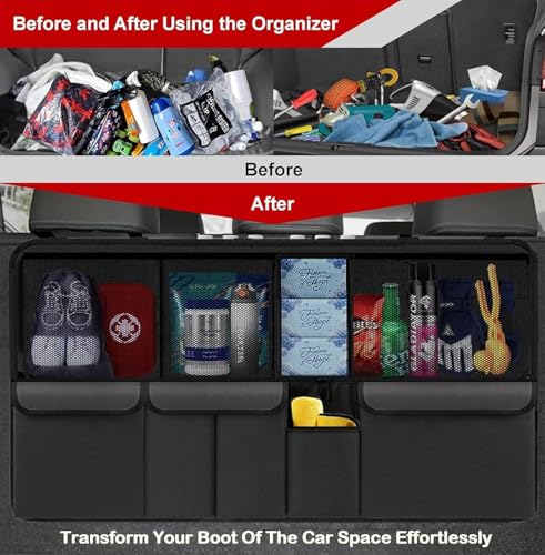 Car Trunk Organizer with 9 Large Pockets, Car Storage Organizer for SUV/MPV/Truck, Space Saver Travel Accessories (Black)