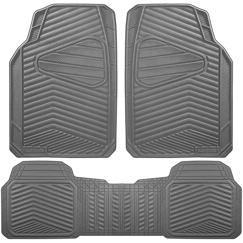 CAR PASS Rubber Car Mats, Waterproof Car Floor Mats All Weather,Car Mat Full Set 3 Piece, Grey Automotive Floor Mat Trim to Fit for Cars Sedan SUVs Trucks, Anti-Slip Easy Clean, All Gray - color: All Gray, size: Full Set 3 Piece