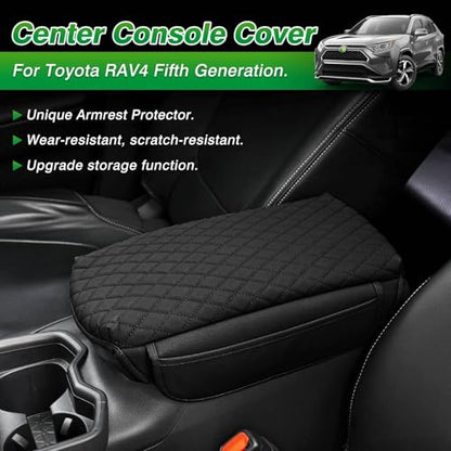 Shademax Center Console Cover Toyota RAV4 2019-2024 2025 Armrest Cover Cushion Pad for Toyota RAV4 Accessories PU Leather Armrest Seat Box Protector with Pockets Storage Bag