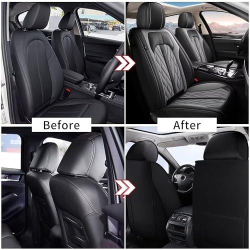 Faux Leather Custom Fit Front Seat Covers Compatible with Nissan Frontier 2007-2026 2PCS, Anti-Slip & Airbag Compatible, Black & Gray - color: #073 Black&Grey, size: 2 Front Seats