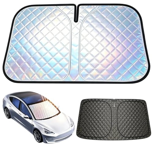 Foldable Windshield Sunshade for 2016-2026 Tesla Model 3 / Model Y | 5-Layer Laser Reflective Sun Shade | UV Protection Heat Shield Front Window Cover | Keeps Interior Cool & Protects Dashboard - size: For Tesla Model 3/Y