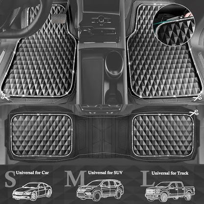 CAR PASS Bling Diamond Black Rubber Car Mats, Heavy Duty Deep Dish All-Weather Floor Mat Anti-Slip 3D Rhombus Waterproof Trim to Fit Liner Universal Glitter Sparkly Shining Rhinestone, 3 Pcs Silver - color: Silver Diamond