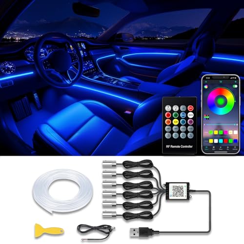 Jushope Car LED Strip Lights, USB Interior Ambient Lighting Kits with Wireless APP and RF Remote Control, 16 Million Colors Music Mode Car Decoration Lights with 315 inches 3.0mm Fiber Optic (6 in 1) - size: 6 in 1