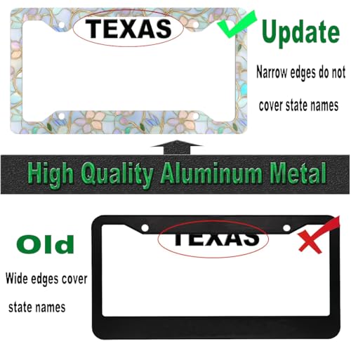 2 Pack Stained Glass Floral License Plate Frames,Colorful Wildflower Womens Cute Stainless Steel License Plate Holders Covers with Screws Fasteners Caps