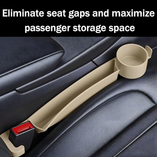 2PCS Car Seat Gap Filler, Multifunctional Vehicle Seat Side Gap Plug Blocker with Cup Holder & Storage Slot, No Drop Automotive Console Crevice Stopper, Universal for Truck SUV Van (Beige) - color: Beige