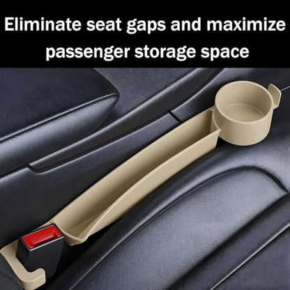 2PCS Car Seat Gap Filler, Multifunctional Vehicle Seat Side Gap Plug Blocker with Cup Holder & Storage Slot, No Drop Automotive Console Crevice Stopper, Universal for Truck SUV Van (Beige) - color: Beige