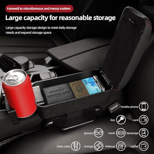 JEYODA Car Armrest Box with Cup Holder Car Central Liftable Armres Storage Organizer Box Arm Rest，Car Seat Gap Filler Organizer 1PC (Black) - color: Black