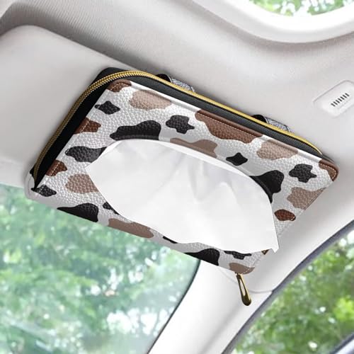 Biyejit Car Tissue Holder, Brown Black Cow PU Leather Tissue Holder, Durable Sun Visor Tissue Holder Napkin Holder, Car Backseat Tissue Case Dispenser, 1 Pack - color: Brown Black Cow, size: 1 Pack