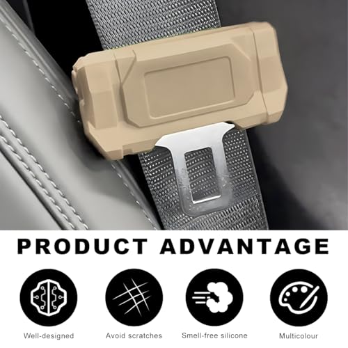2 PCS Car Seat Belt Buckle Covers, Anti-Scratch Silicone Auto Seatbelt Clips Protector, Universal Seat Belt Buckle Protective Sleeve for SUVs Vans Trucks, Car Accessories (Beige) - color: Beige