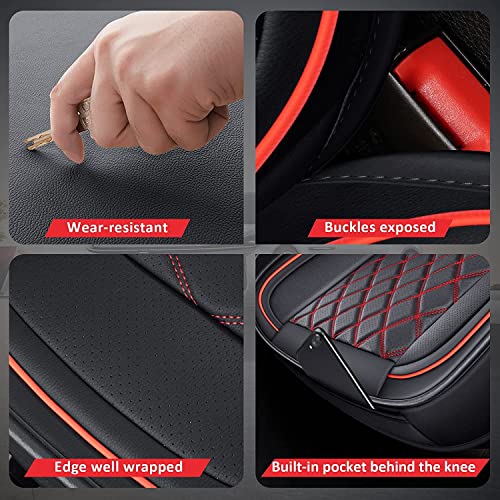 Ram Seat Covers Full Set –Waterproof Truck Seat Covers Leather Car Seat Protector Fits 2009-2026 Ram 1500/2500/3500 Crew Quad Regular Cab Pickup with Split Flat Bench 40/60,Black and Red
