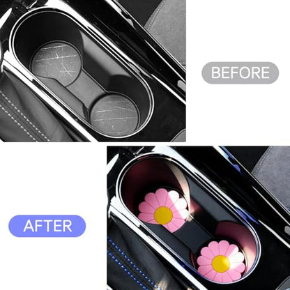 Car Cup Holder Coaster, 4PCS 2.75" Universal Non-Slip Pink Flower Car Cup Holder Insert Coasters, Car Interior Accessories (Pink) - color: Pink