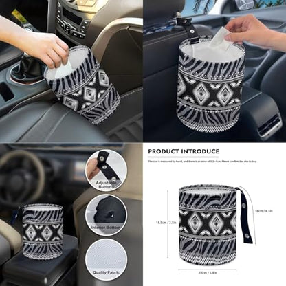 Wanyint Car Seat Covers Set 14 Pack, with Steering Wheel Safe Belt Pads Handbrake Set Coasters Garbage Container Rear View Mirror Center Console Cover Auto Accessories, Aztec Navajo Zebra Print - color: Aztec Navajo Zebra Print