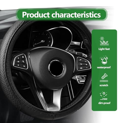 Car Steering Wheel Cover Protector Microfiber Leather, Elastic, Breathable Anti-Slip Odorless, 15 Inches Universal (Black)