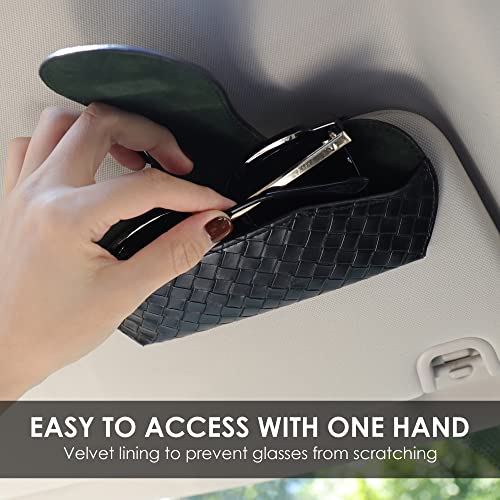 KINIVA Sunglasses Holder for Visor - Leather Glasses Case with Clips for All Car Models (Black) - color: 09 Black