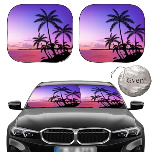 Gven Windshield Sun Shade for Car 2-Piece Foldable Sunshade for Front Windows, Blocks UV Rays, Automotive Interior Sun Protection Car Summer Accessories（Sunset,M） - color: Sunset, size: Medium