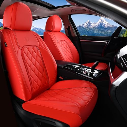 Coverado Leather Seat Covers, Car Seat Cover Front Seats, Waterproof Seat Covers, Luxury Faux Leather Car Seat Protectors, Red Car Seat Cover, Automotive Seat Covers Universal Fit for Most Cars - color: A-Red, size: Front