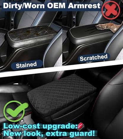 Armrest Cover for 2015-2022 Chevy Colorado GMC Canyon Accessories Center Console Pad Arm Rest Lid Cushion with Pockets, Black Faux Leather