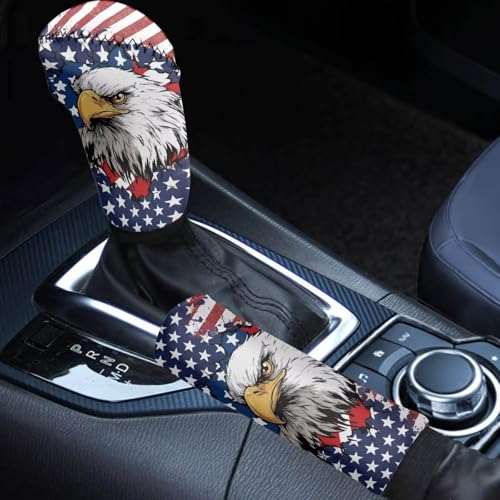 KEIAHUAN Car Gear Shift and Handbrake Cover 250 Years American Flag Patriotic Anti-Slip Car Interior Decor Accessories Universal Fits Most Sedan Truck Van - color: American 250th Bald Eagle