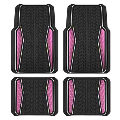 PIC AUTO Car Floor Mats, Pink Aluminum-Molded with Full-Circle Iridescent Inlay Strip Car Mats, Universal-Fit Rubber Mats for Cars, Trucks & SUVs, All-Weather, Non-Slip, Easy-to-Clean Interior Mats - color: Pink