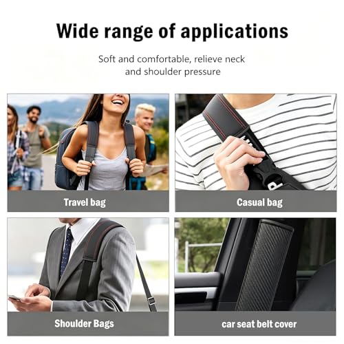 Carbon Fiber Leather Seat Belt Covers - 2Pcs, Seat Belt Pads to Comfort Neck & Shoulder, Universal Fit for Car, Truck, SUV, Camera & Backpack Straps - color: J-015-Black