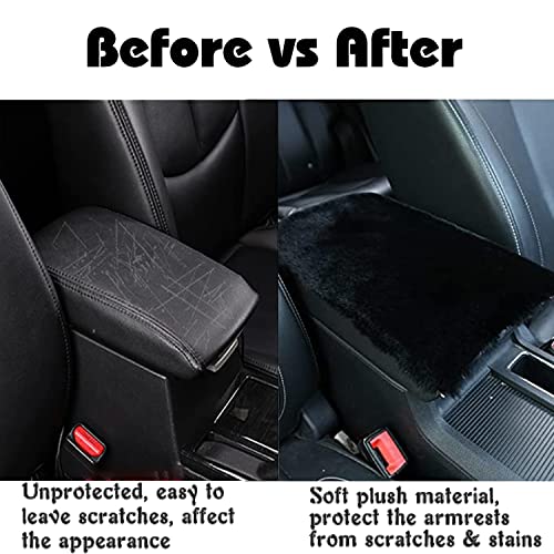 YUNXNYC Fluffy Car Armrest Cover, Furry Fuzzy Auto Center Console Cover Pad Wool Fur Soft Consoles Seat Box Protector Universal Fit Interior Accessories for Women (Black)