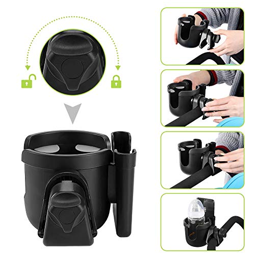 Accmor Stroller Cup Holder with Phone Holder, Bike Cup Holder, Universal Cup Holder for Uppababy Nuna Doona Strollers, 2-in-1 Cup Holder for Walker, Wheelchair, Scooter - color: All Black & All Black